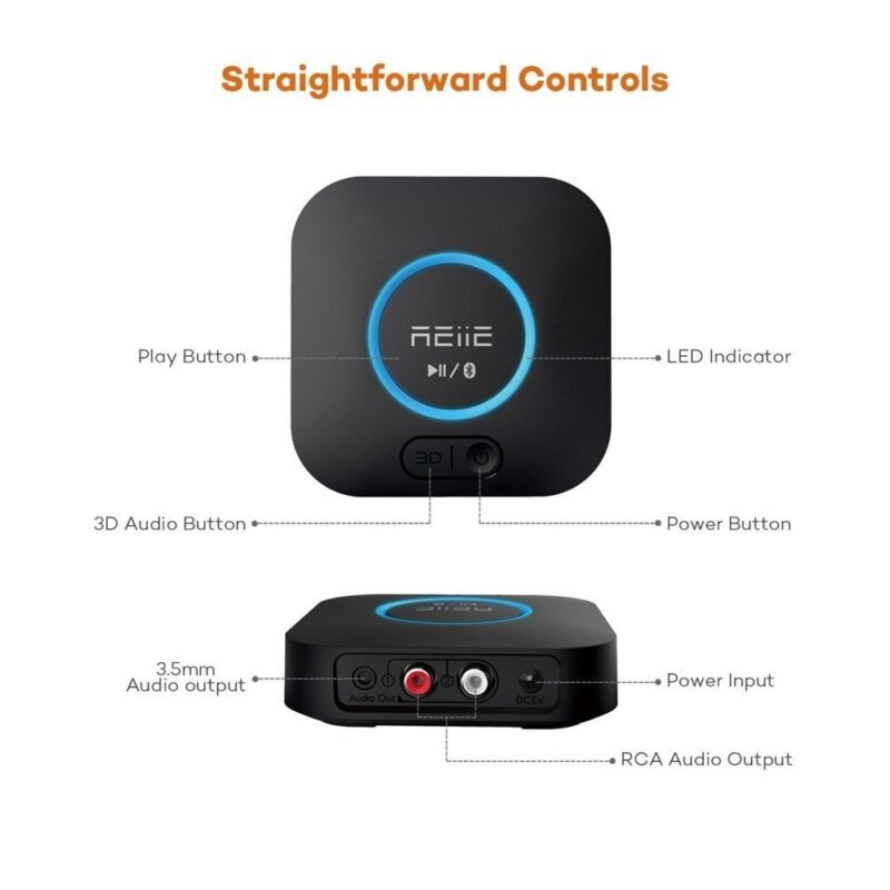 Reiie Bluetooth Audio Adapter with 3D and DSP - Black - Image 4