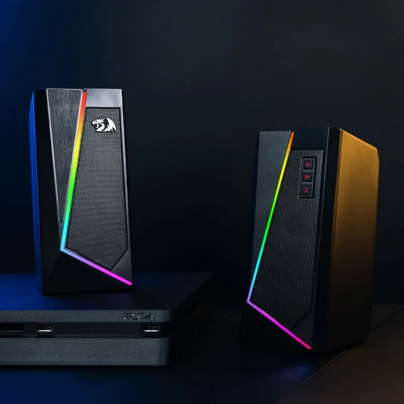 REDRAGON 2.0 Satellite Speaker ANVIL 2 x 3W RGB USB|Aux Gaming Speaker - Black - Image 6