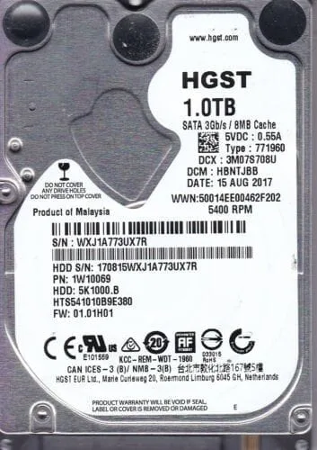1TB HGST, SATA, 6GB/s, 2.5”, 5400RPM, 8MB Cache, Notebook HDD