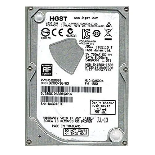 1.5TB HGST Travelstar 5K1500, SATA, 6GB/s 2.5”, 5400RPM, 32MB Cache, 9.5mm, Notebook HDD