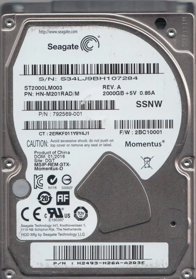 2TB Seagate, Momentus, SATA, 6GB/s, 2.5”, 5400RPM, 32MB Cache, Notebook HDD
