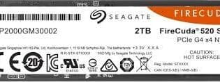 2TB Seagate Firecuda 520, M.2 (2280), PCIe Gen4x4, NVMe Extreme 5Gbps (0.99 DWPD) 725K IOPS, SSD (PS-5 Certified)