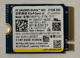 512GB Western Digital SN5000S, M.2-2230, PCIe Gen4x4, NVMe, SSD