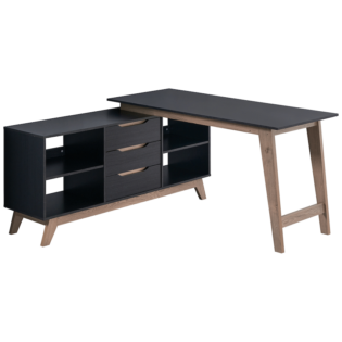Everfurn Premium Lunar Office Desk - Black - L-Shaped - with Storage (Box 1 of 2)