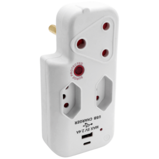 Ellies 3 Way Medium Surge Adaptor with Type C + USB - White