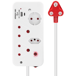 Ellies 4-Way Medium Surge Multiplug with USB-A+USB-C 0.5m