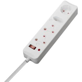 SWITCHED 4 Way Medium Surge Protected Multiplug 0.5M Braided Cord White