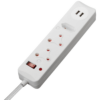 SWITCHED 3 Way Medium Surge Protected Multiplug with Dual 2.4A USB Ports 0.5M Braided Cord White