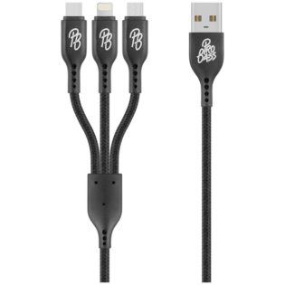Pro Bass Braided 3-in-1 Charge Cable 1m - Black