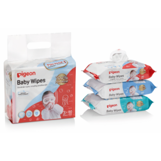 Pigeon - Baby Wipes 80s 100% H2O 3-in-1 Pack
