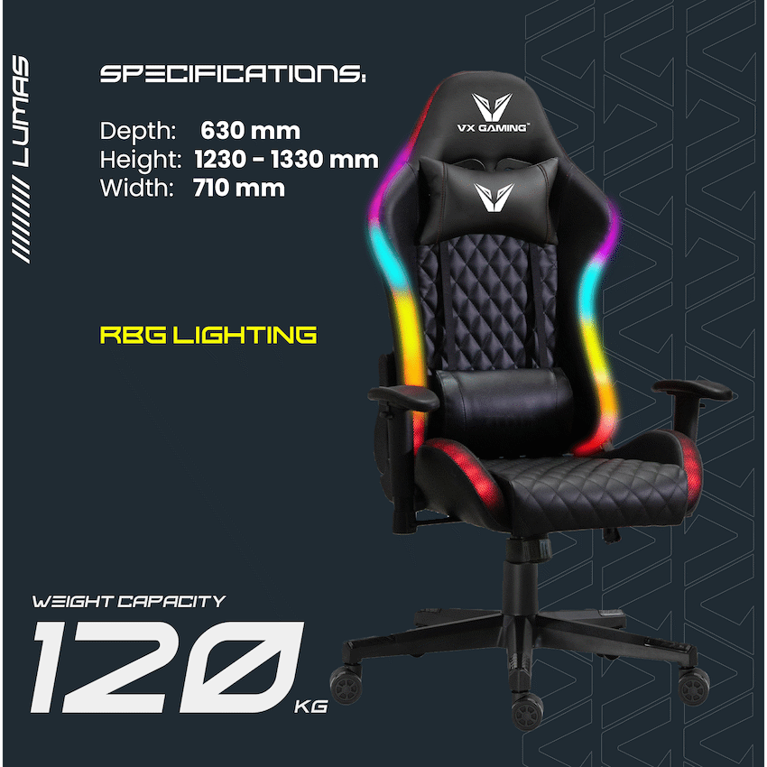 VX Gaming Lumas High-Back Gaming Chair with RGB Lights - Image 10