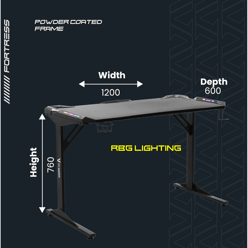 Fortress Gaming Desk with RGB Lights, Cup Holder - Image 2