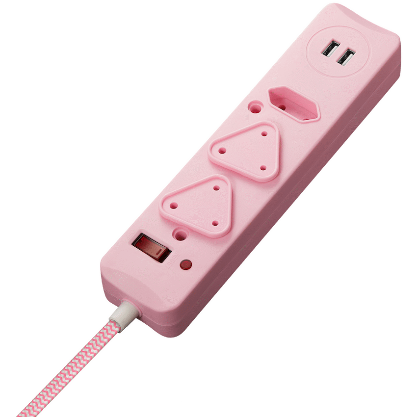 Switched 3-Way Surge-Protected Multiplug with Dual 2.4a USB Ports 3m Braided Cord - Image 2