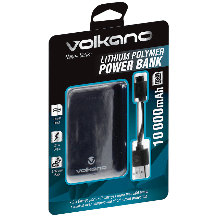 Volkano Nano + Series 10000mah Lithium Polymer Powerbank - Black - Image 2
