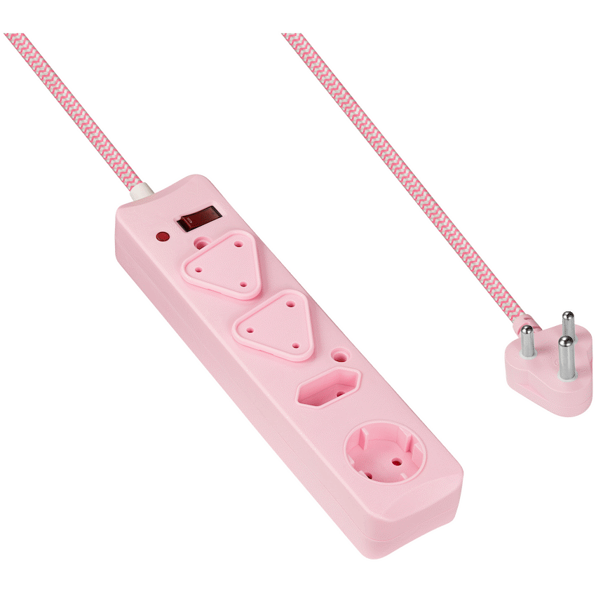 SWITCHED 4 Way Medium Surge Protected Multiplug 0.5M Braided Cord Pink - Image 3