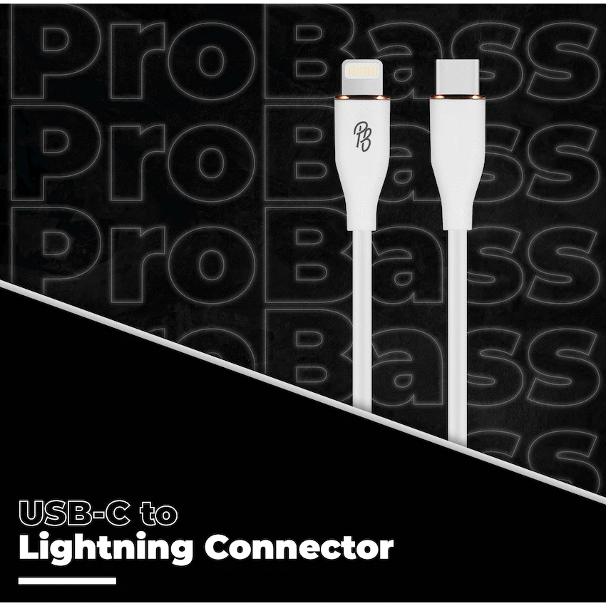 Pro Bass FlexiCord Series 2m 27w Type-C to Lightning Charging Cable - White - Image 3