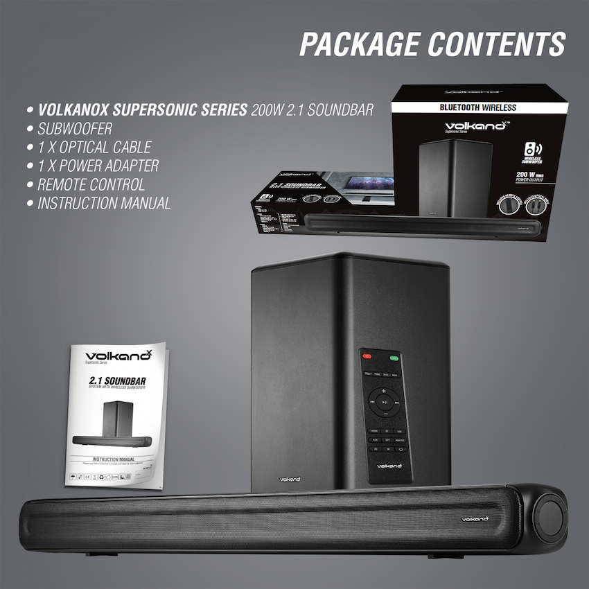VolkanoX Supersonic Series 2.1 200w Soundbar System with Wireless Subwoofer - Black - Image 3