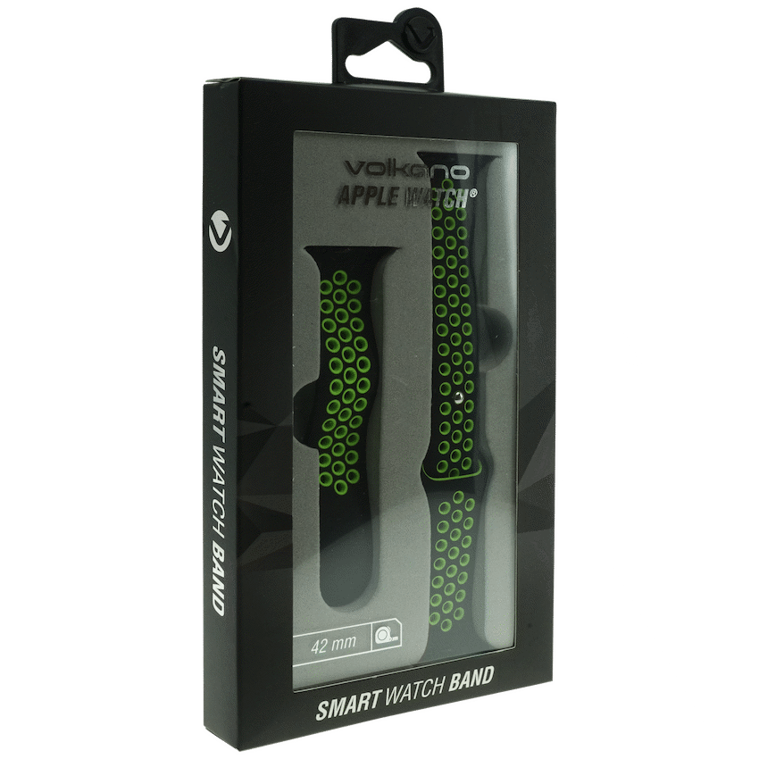 Volkano Smart Watch Band - Sport Silicone - iWatch 42mm - Black and Green - S/L - Image 3
