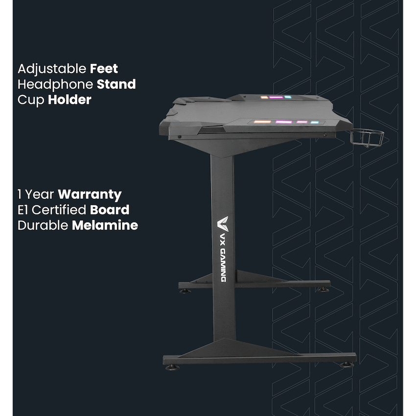 Fortress Gaming Desk with RGB Lights, Cup Holder - Image 3