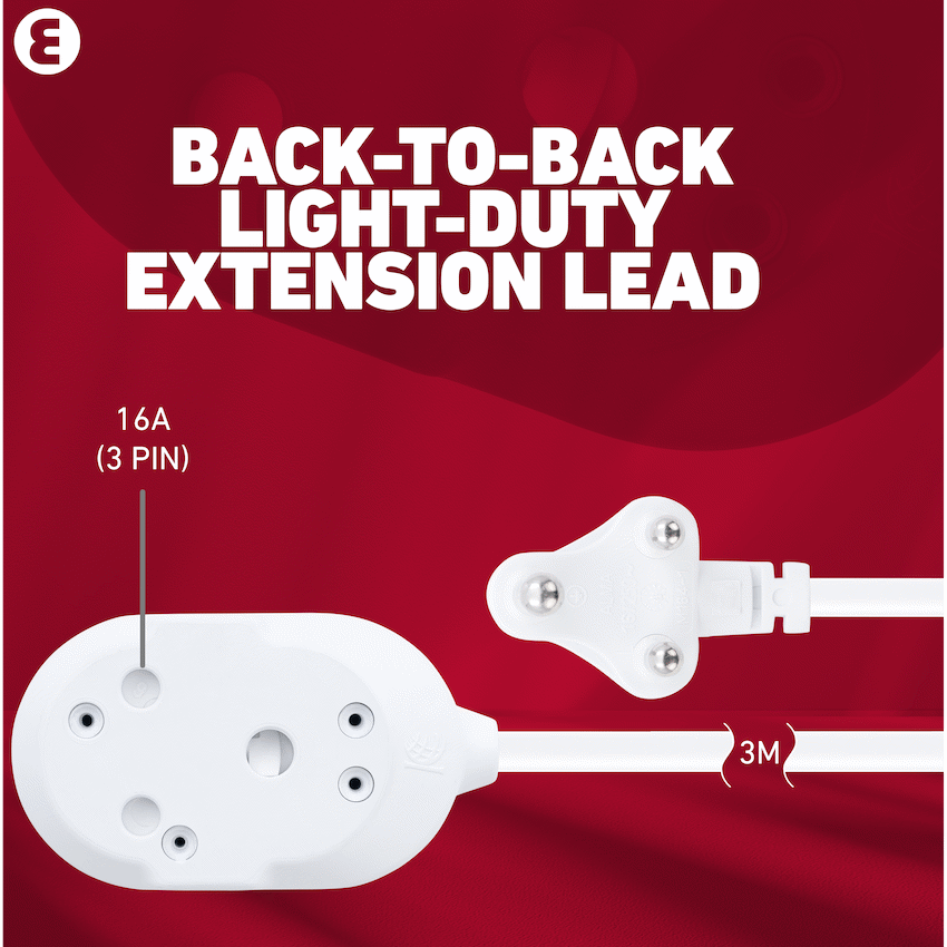 Ellies Back-to-Back Light-Duty Extension Lead - 3m - Image 3