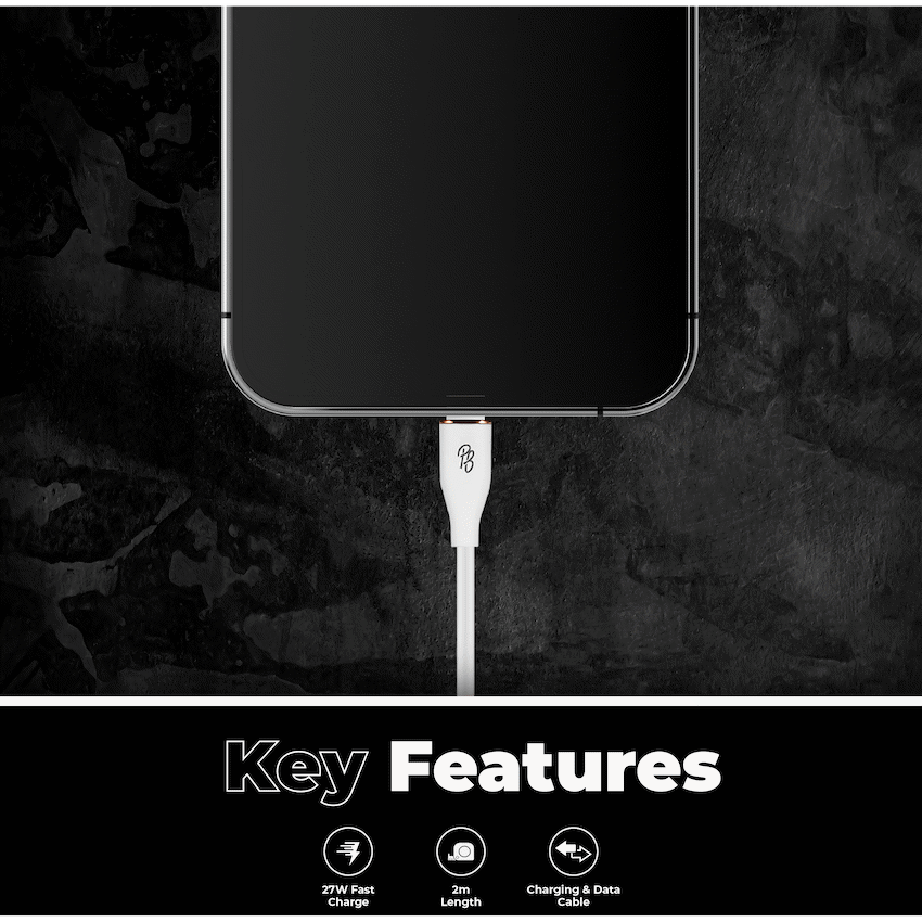 Pro Bass FlexiCord Series 2m 27w Type-C to Lightning Charging Cable - White - Image 4