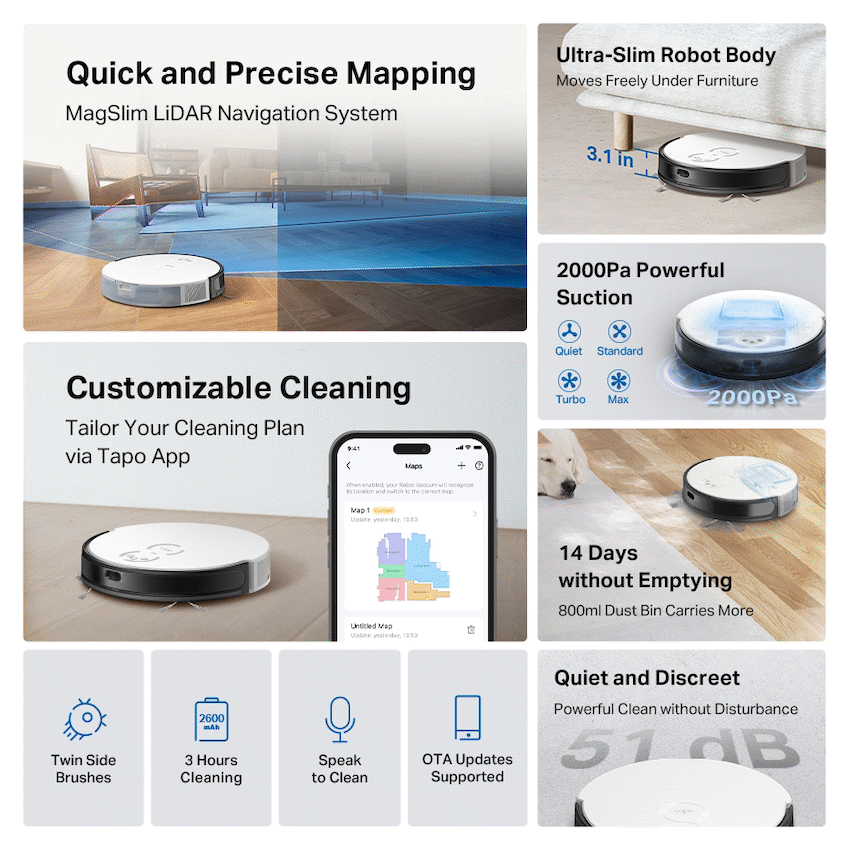 TP-Link Tapo RV20 Robot LIDAR Vacuum, 2600 mAh - Image 4