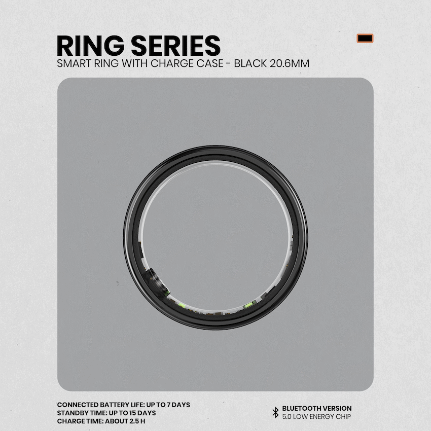 Volkano Ring Series Smart Ring with Charge Case - Black 20.6mm - Image 4