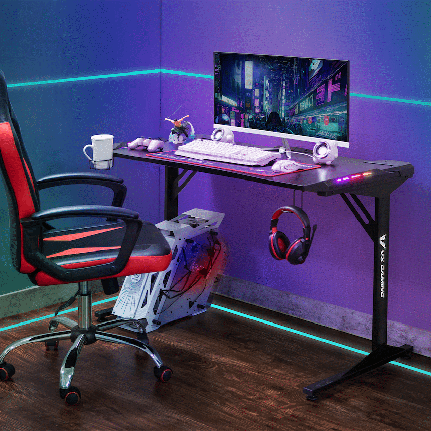 Fortress Gaming Desk with RGB Lights, Cup Holder - Image 4