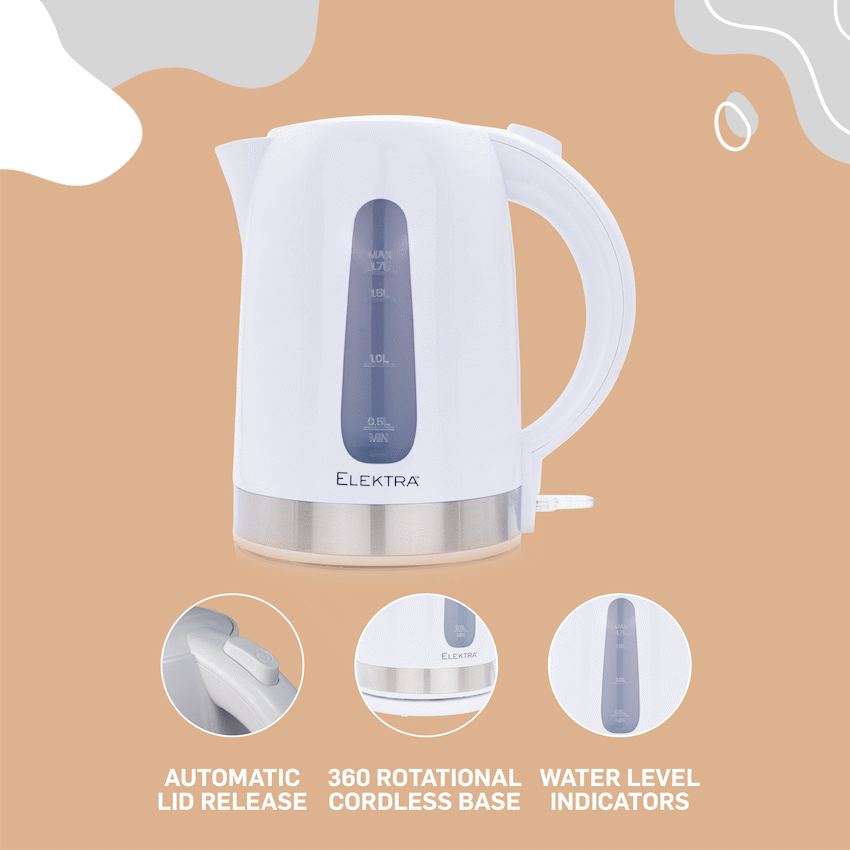 Elektra 1.7l Plastic Kettle - White - Image 5