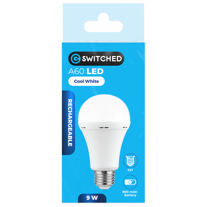 Switched 9w A60 Rechargeable LED Light Bulb E27 - Cool White - Image 5