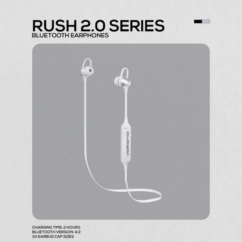 Volkano Rush 2.0 Bluetooth Earphones with Carry Case - Silver - Image 5