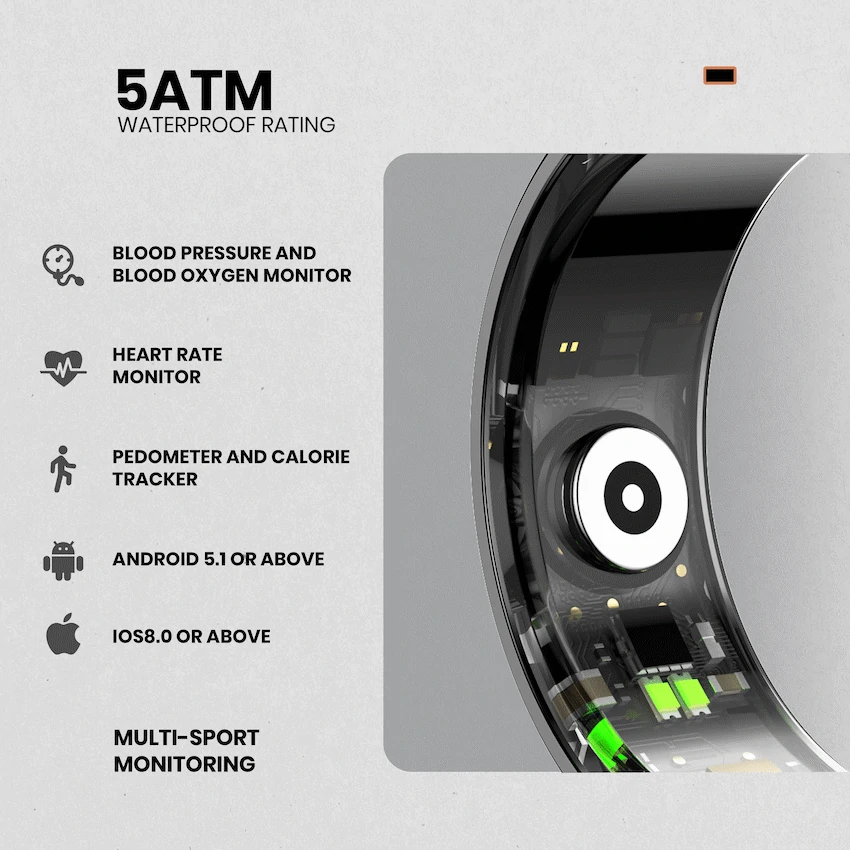Volkano Ring Series Smart Ring with Charge Case - Black 20.6mm - Image 5