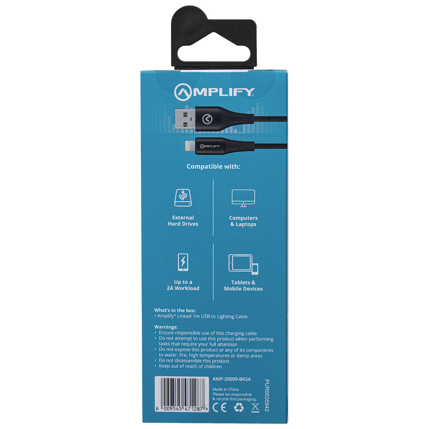 Amplify Linked Series USB to Lightning Braided Cable - Black 1m - Image 5