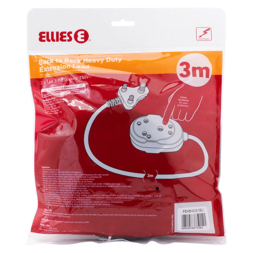 Ellies Back to Back Heavy Duty Extension Lead - 3m - Image 6