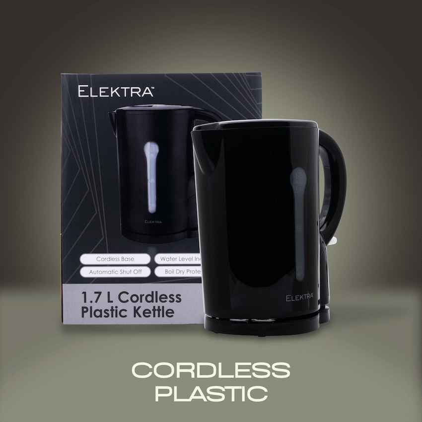 Elektra 1.7l Plastic Cordless Kettle - Black - Image 6
