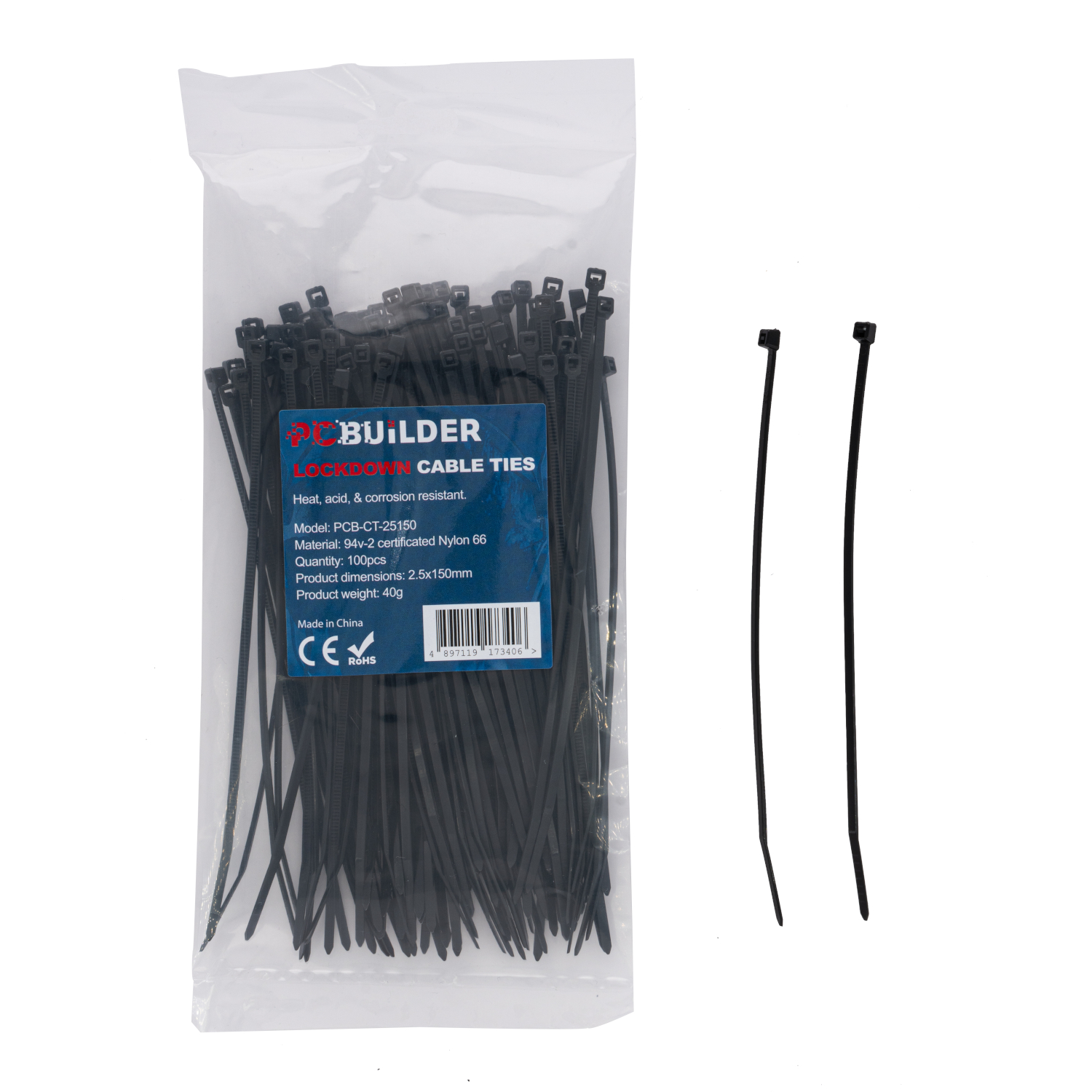 PCBuilder LOCKDOWN 150mm Cable Ties (100 pcs) - Black - Image 5