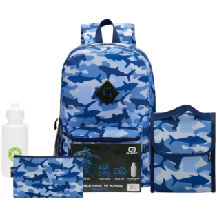 Quest 4-Piece Backpack Set Shark Camo Blue