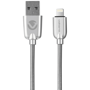 Volkano Iron Series Round Metallic Spring 90deg Micro USB Cable 1.2m - Silver