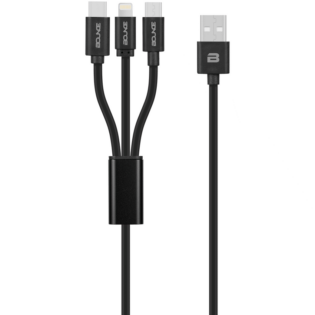 Bounce Cord Series 3 in 1 Charge Cable 1m - Black