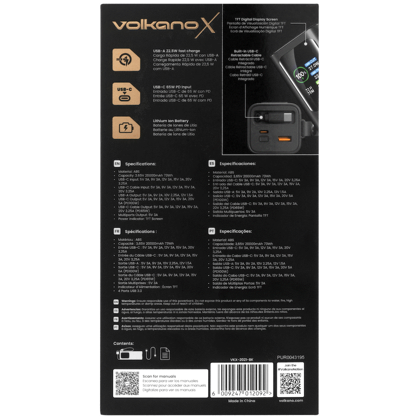 VolkanoX Titan Series - 20 000 mAh - Power Bank with retractable Type-C Cable with Flashlight - Image 10