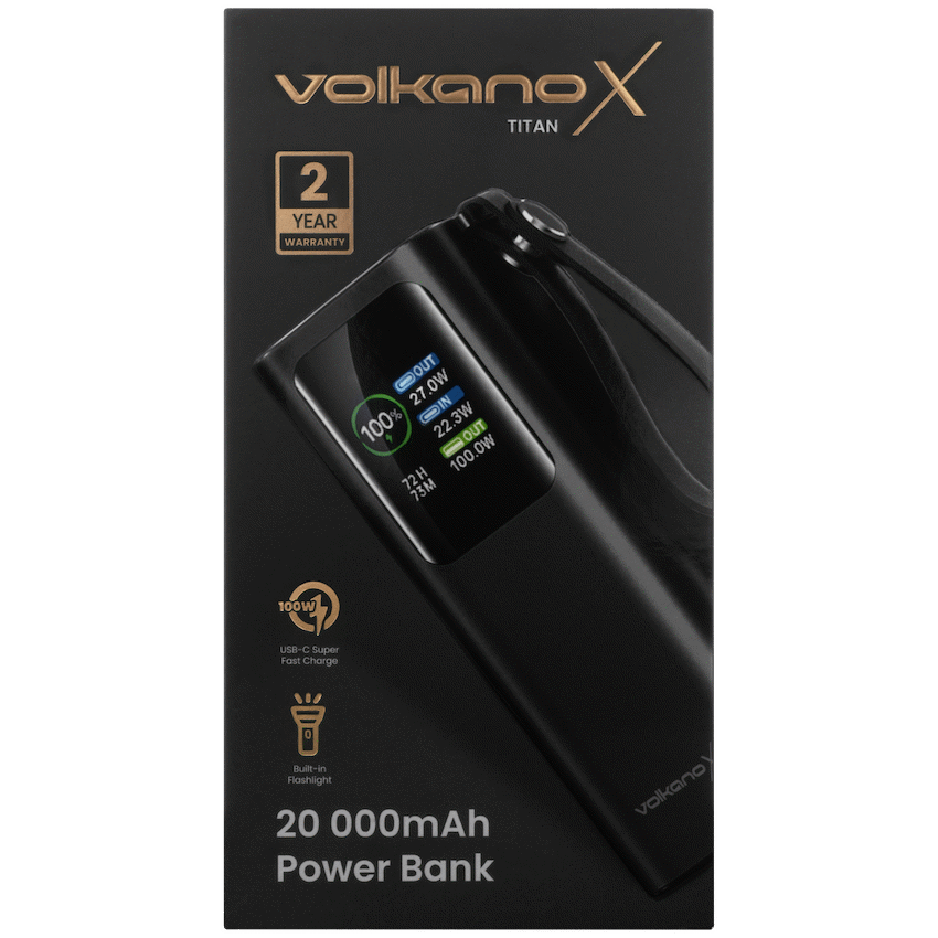 VolkanoX Titan Series - 20 000 mAh - Power Bank with retractable Type-C Cable with Flashlight - Image 2