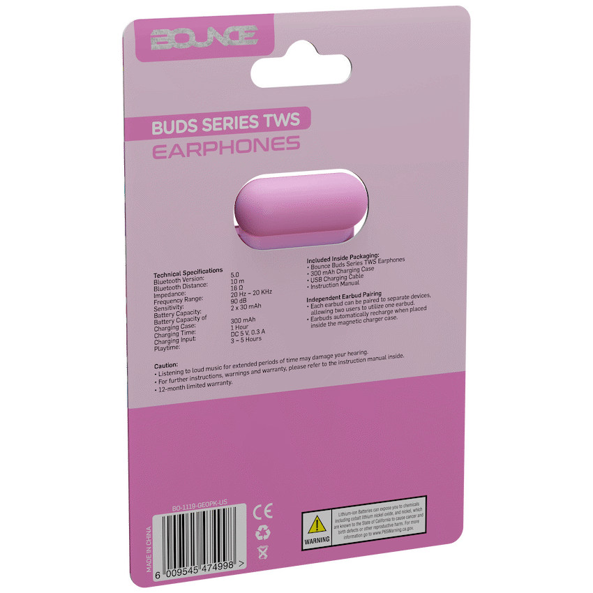 Bounce Buds Series True Wireless Earphones - Geo Pink - Image 2