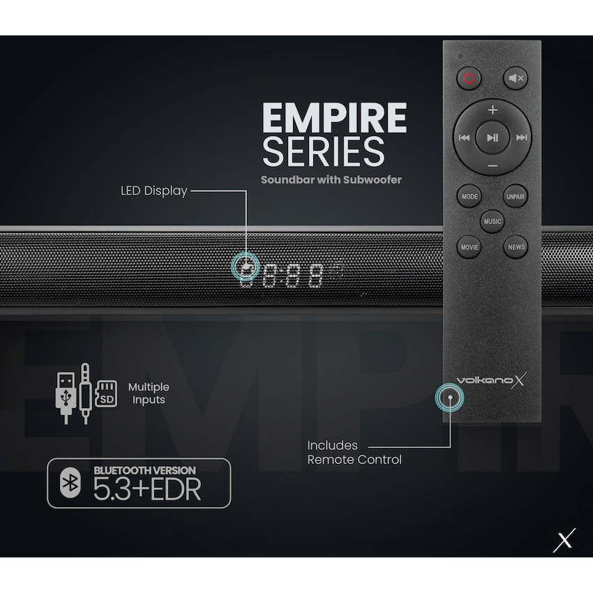 VolkanoX Empire 2.1 Soundbar with Wireless Sub-Woofer - Image 3