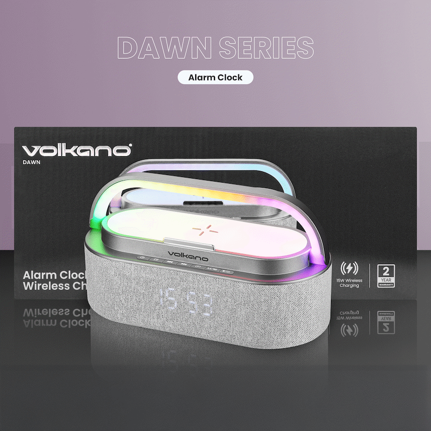 Volkano Dawn Series Alarm Clock with Wireless Charging and Speaker - Image 4