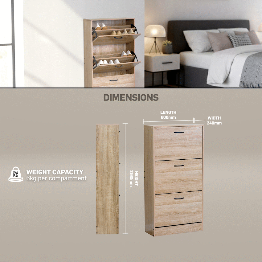 Everfurn Tamar Shoe Cabinet - Small - Oak - Image 4