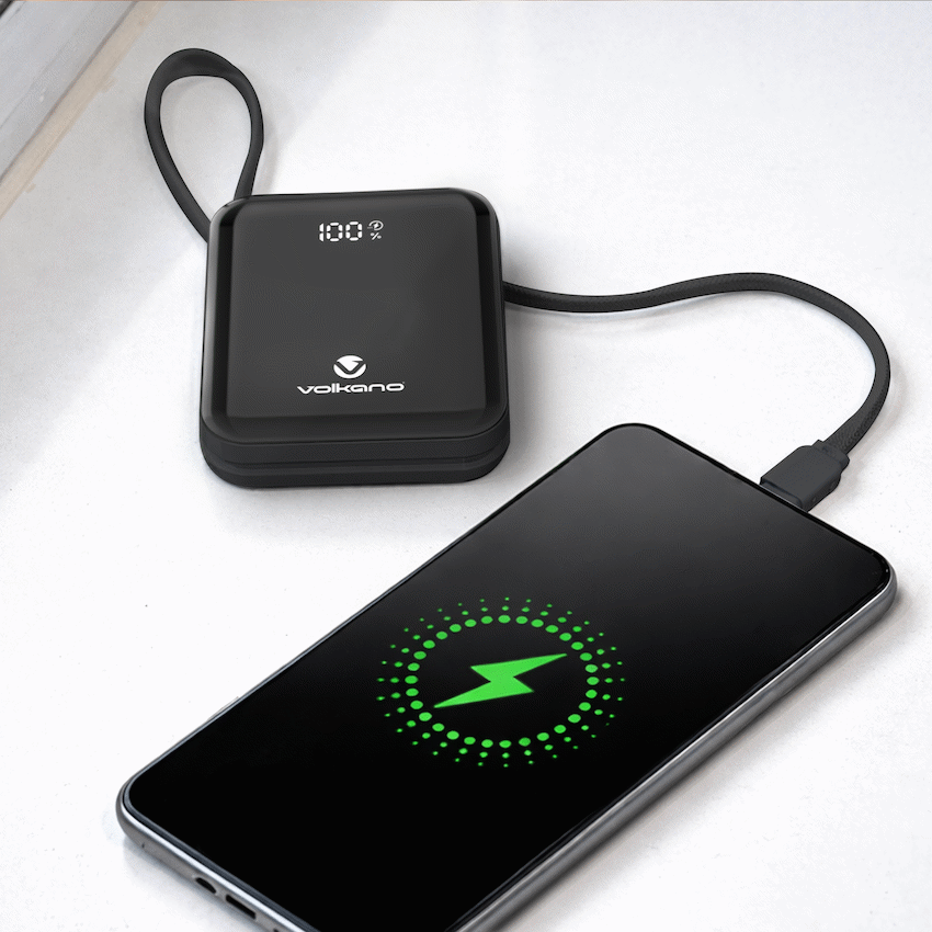 Volkano Solace Series 10 000 mAh Power Bank with Built-in USB-C & Lightning Cable - Black - Image 5