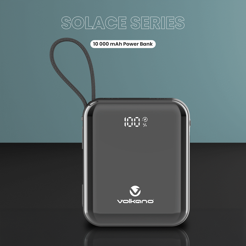 Volkano Solace Series 10 000 mAh Power Bank with Built-in USB-C & Lightning Cable - Black - Image 6