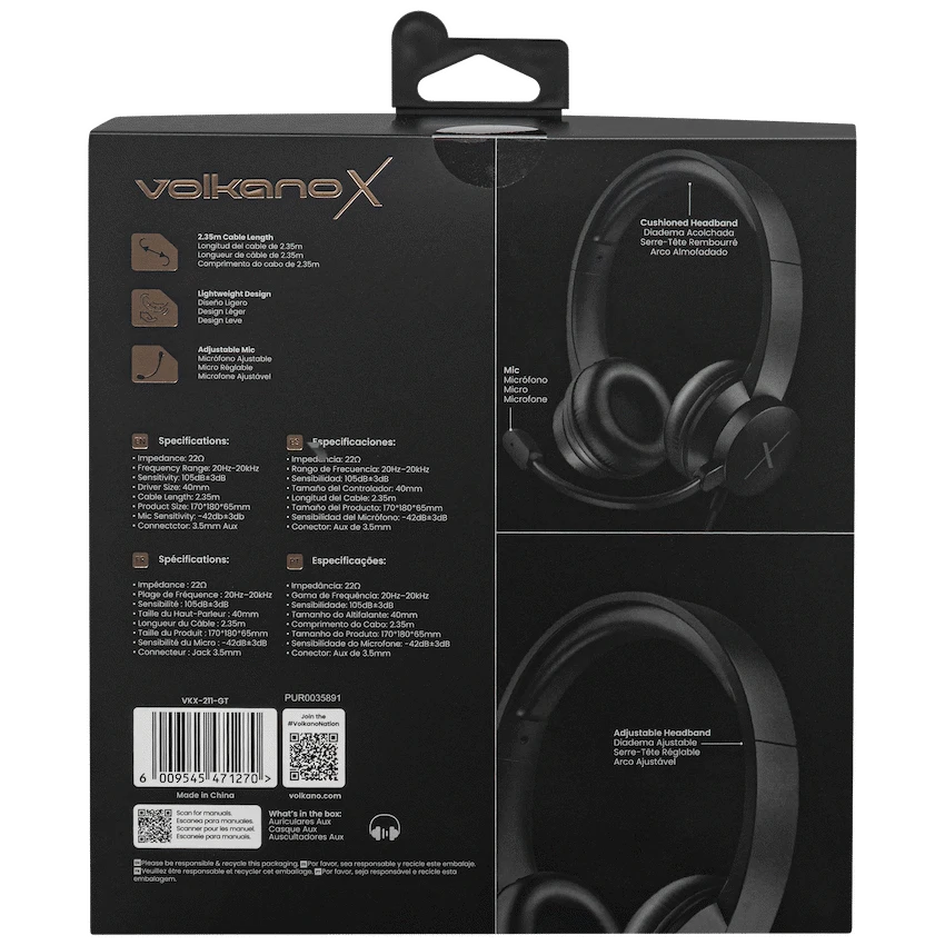 VolkanoX Chat Mk1 Series AUX Headset - Graphite - Image 6