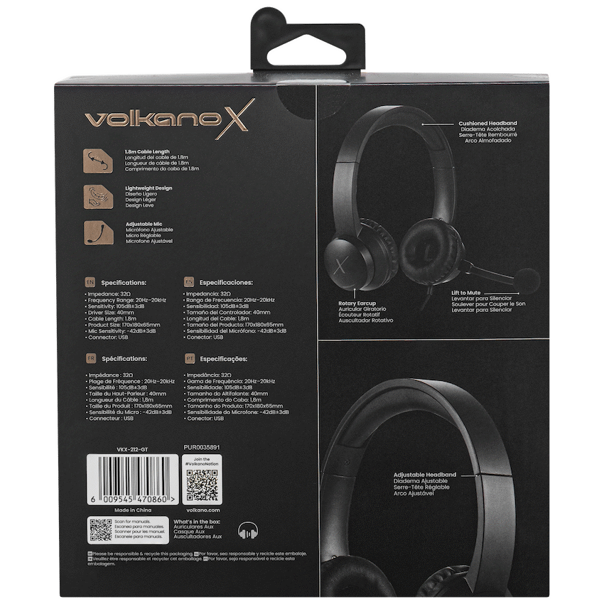 VolkanoX Chat Mk2 Series Wired USB Headset - Graphite - Image 6