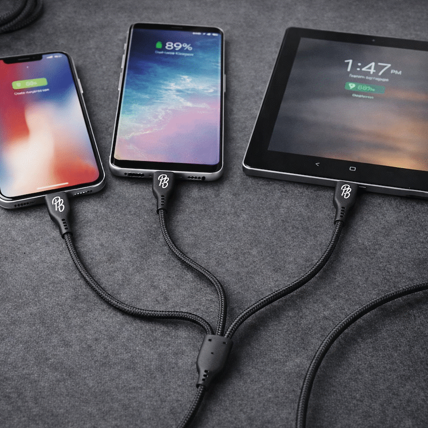 Pro Bass Braided 3-in-1 Charge Cable 1m - Black - Image 6